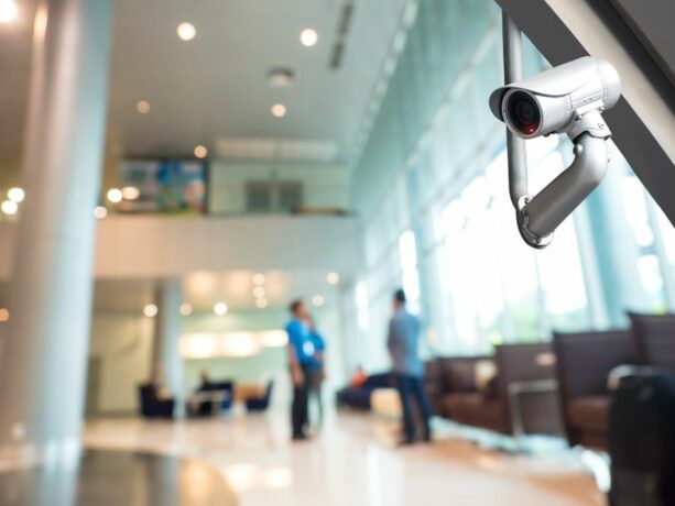 A commercial security camera inside a business.